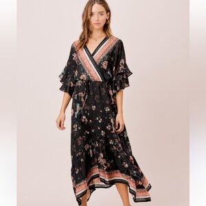 Flowy Floral BOHO high low chiffon dress XL